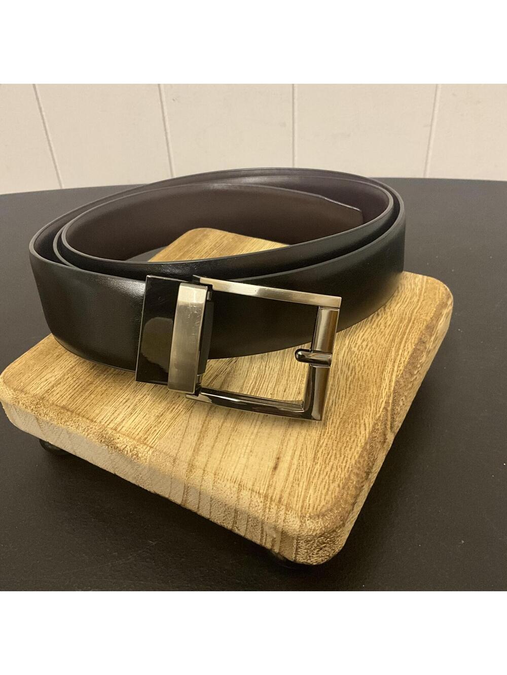 DMJI Men's Size XL 42'44" Length Black Leather Silver Hardware Belt